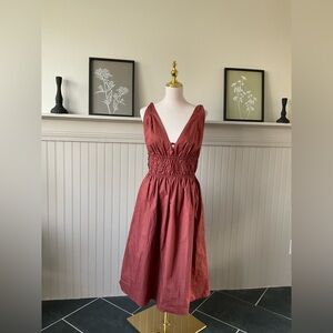 Steve Madden Rust Red Midi Dress with Smocked Waist